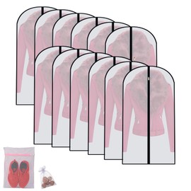 Garment Bags for Hanging Clothes (Set of 12) Suit Covers for Closet Plastic Waterproof Garment Bag Suit Cover with Zipper for Suits, Jackets, Shirts (Black, 24'' x 40'')