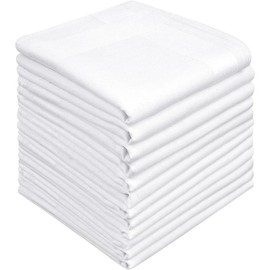 Men's Pure Cotton Handkerchiefs with Hem, Bulk Set Hankies - Colour: White, 12 Pcs