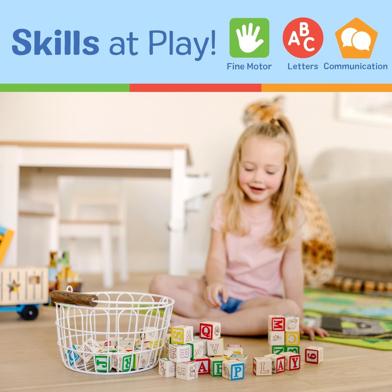 Melissa & Doug Deluxe Wooden ABC/123, 50-Piece Set of Classic