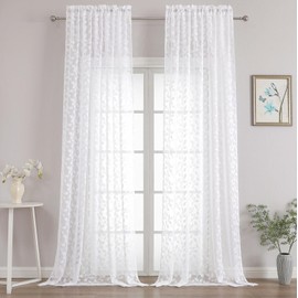 Chyhomenyc - Juego de 2 paneles de cortinas transparentes extralargas de 108 pulgadas de largo, con textura de copetudo suave y aireado para barra, cortinas de tratamiento de ventana de hojas suaves