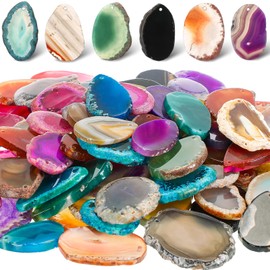 Nuenen 50 Pcs Agate Slice Crystals Bulk Polished Light Table Slices Irregular Healing Crystals Geode Stones Drilled Geode Slab Cards Natural Pendants for Jewelry Making DIY(Large)