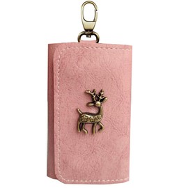 Key Case, Coin Purse, PU Leather, Smart Key, Car Key Case, Storage, Convenient, Multifunctional, Zippered, Keyring, Unisex, Pink