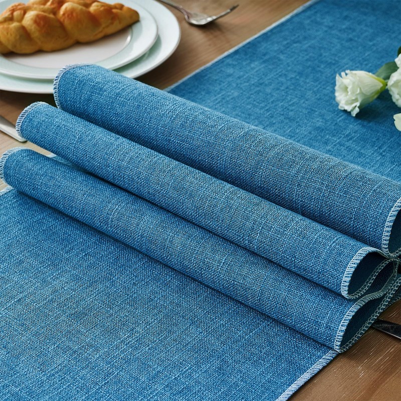 Table Runner Washable Blue 30 x 180 cm Linen Rustic