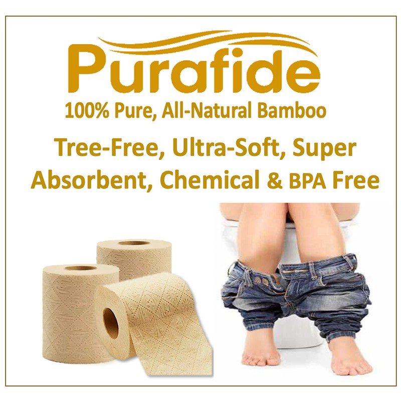 Purafide 100% Bamboo, thick 3-ply toilet paper, tree-free, unbleached, sustainable,