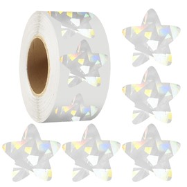 Silver Star Stickers,1 inch Holographic Star Stickers Roll for Kids Reward,500 PCS (Silver)