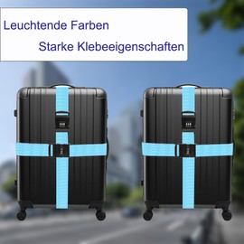 Pack of 2 Komoke Luggage Strap Eye-catching with Password Lock - Robust, Adjustable Travel Luggage Strap (5 x 200 cm) for Safe and Eye-catching Travel - Includes 2 Name Tags