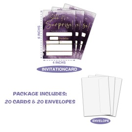 Shhh It's a Surprise Birthday Party Invitation, Purple Gold Themed Fill-In Invites for Teens, 20 Invitations With Envelopes, Surprise Party Favors Decorations and Supplies -67