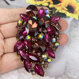 SELOVO Rhinestone Statement Brooch Pin Flower Dress Accessory (Purple)