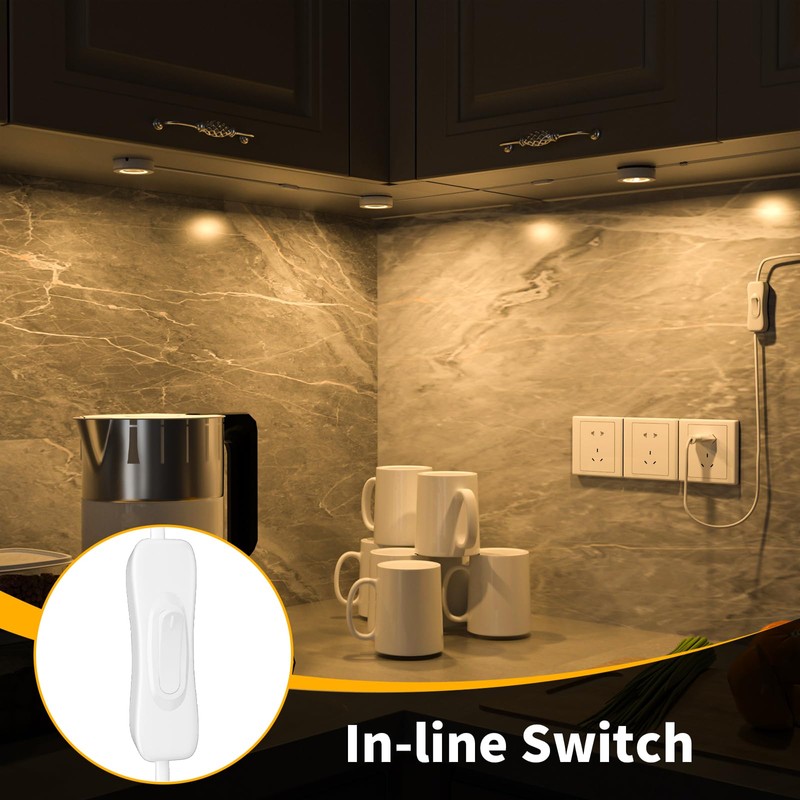 WOBANE Hardwired Under Cabinet Lights,Linkable LED Puck Lighting with Switch,DIY