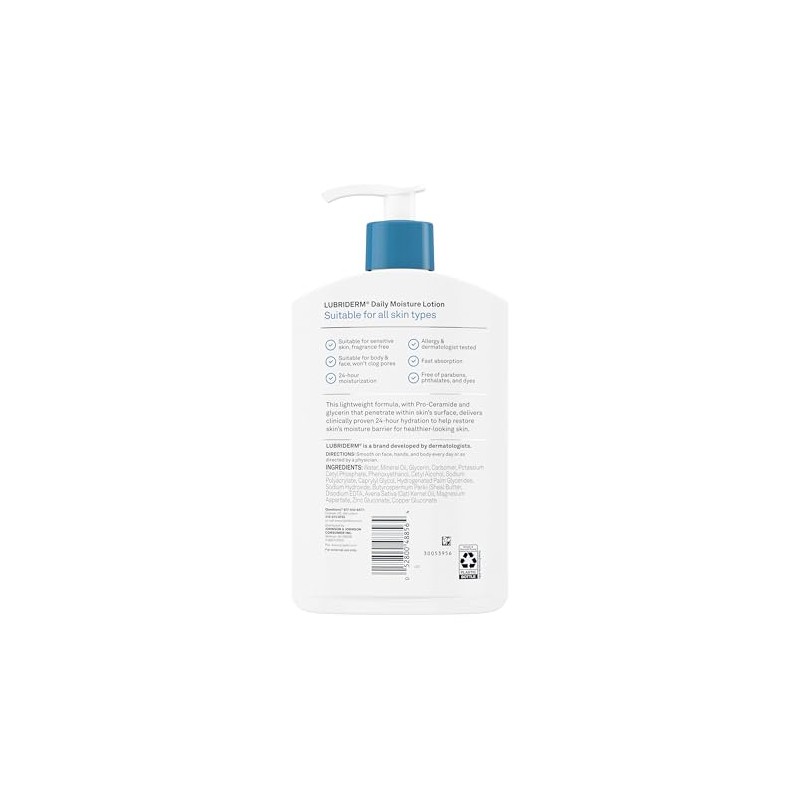 Lubriderm Daily Moisture Lotion, for Normal to Dry Fragrance Free,