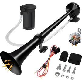 Horn Kit, 12V 150db Car Air Horn Super Loud 2 Trumpet Train Horn Kit with Compressor for Trucks Lorrys Trains Boats Jeep SUV or Vans (Black-2)