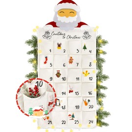 Advent Calendar for Filling, cshare 24 Advent Calendar Made of Fabric for Filling, with Fairy Lights, Santa is Coming Countdown Calendar for Hanging, Gift Bag, Reusable Tapestry Set