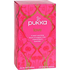 Pukka Herbal TEAS - Love Organic Rose Chamomile and Lavender Tea - Caffeine Free - Case of 6 - 20 Bags
