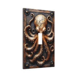 LuHuoLu Decorative Light Switch Cover Plate Vintage Octopus 1 Gang Wall Plate Oversized Single Toggle Wall Cover Plate Jumbo Electrical Switchplate Faceplate