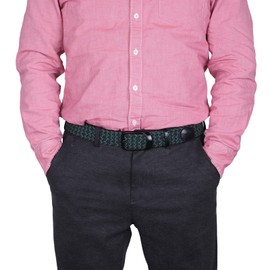 Lovionus89 Men's Golf Belt, Width 3.4 cm, Adjustable Woven Braided Stretch Belt for Casual Jeans, black green