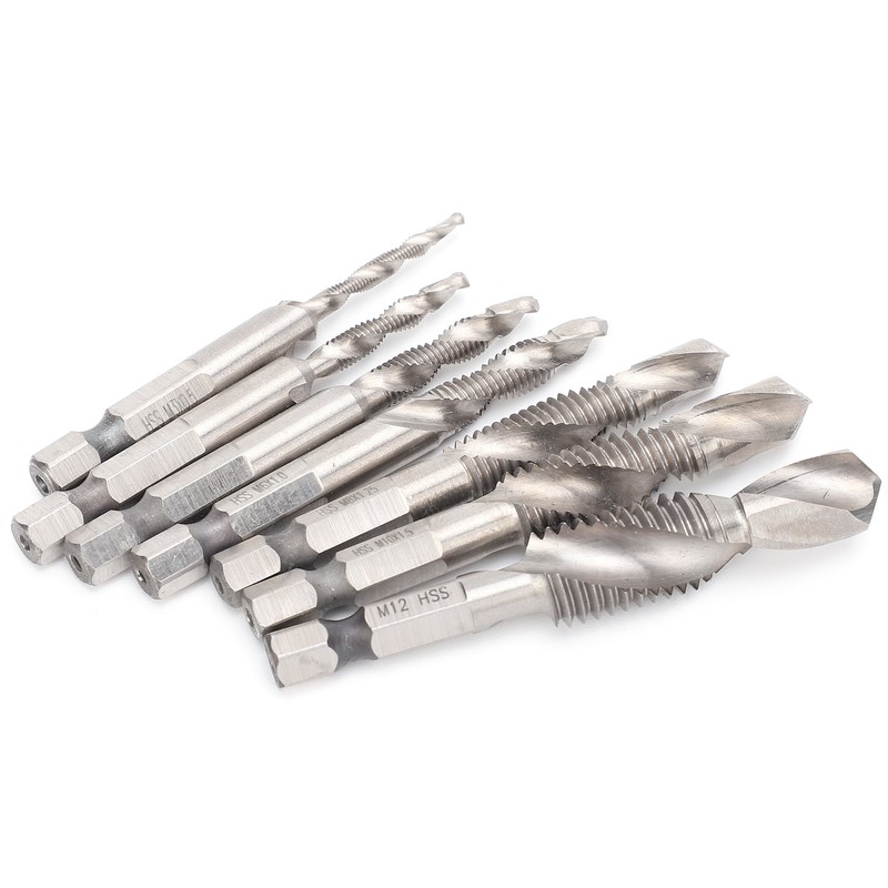7Pcs Tap Set 1/4 Hex Shank Metric Drilling and Tapping