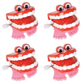 The Dreidel Company Wind Up Teeth Chomping & Chattering Teeth with Googly Eyes Toys for Kids Birthday Party Favors, Novelty and Gag Gifts, 1.75" Inches (4-Pack)