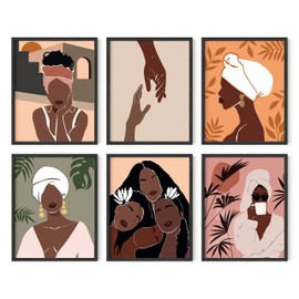 Haus and Hues Black Woman Wall Art - Set of 6 Black Girl Wall Decor Black Women Paintings for Wall Black Girl Magic Wall Decor Women of Color Wall Art Fashion Wall Art Black Women Art UNFRAMED (11x14)