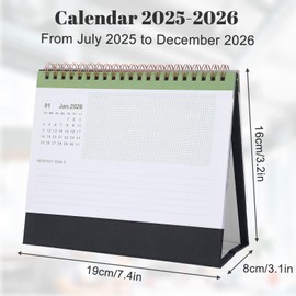 Desk Calendar 2025 2026, Desk Calendar 2026 to Stand Up, 18 Month Calendar 2025 2026, Calendar 2025 2026 Black, Monthly Planner, Calendar 2026 for Office Home School 19 x 16 x 8 cm
