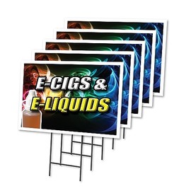 ECIG & ELIQUID 5 Pack of 12" x 16" Yard Sign & Stake | Advertise Your Business | Stake Included Image On Front Only | Made in The USA