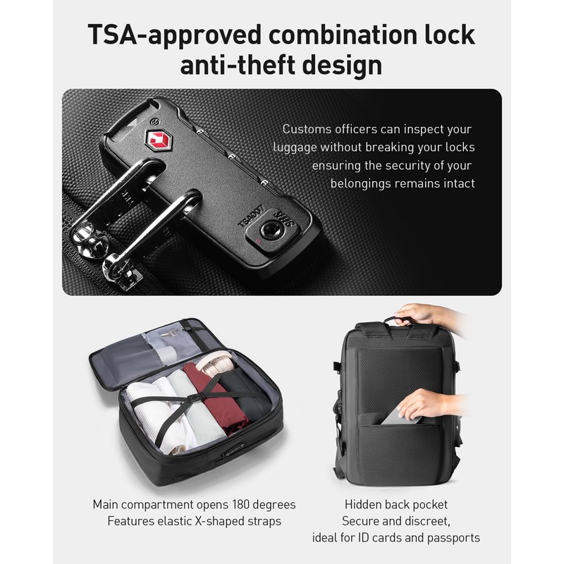 Muzee MARK RYDEN Expandable Travel Backpack 42L, TSA-Approved Anti-Theft Backpack