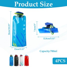 WQNNQW Faltbare Trinkflasche 700ML, 4 Stück Faltbare Flasche, PE Faltbare Wasserflasche Wiederverwendbare Trinkflasche Faltbar für Wandern,Radfahren,Abenteuer,Reisen (Weiß,Rot,Blau,Schwarz)