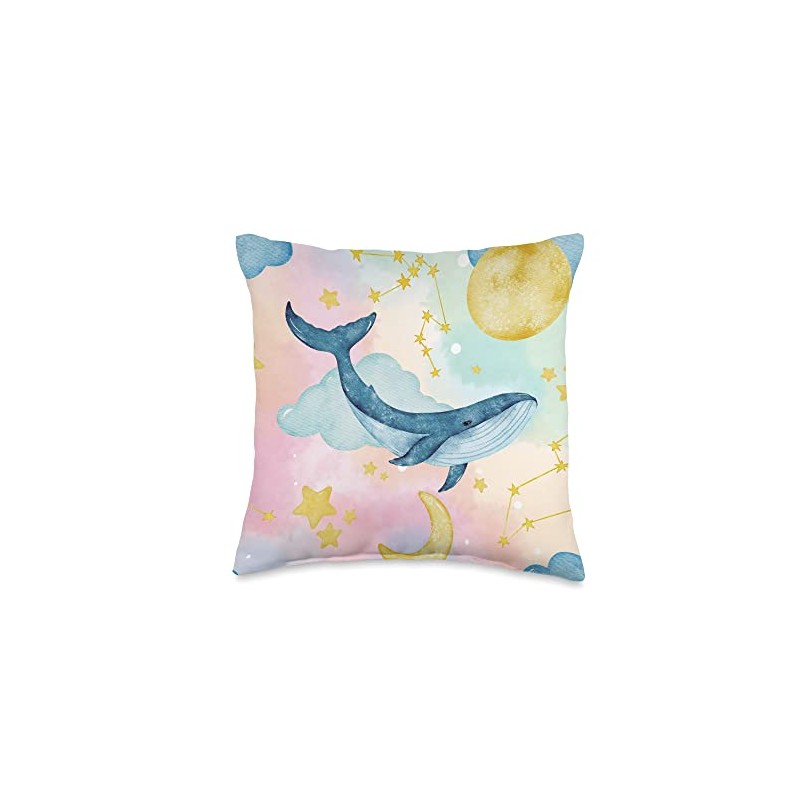 Cute Sky Whale with pastel background Throw Pillow