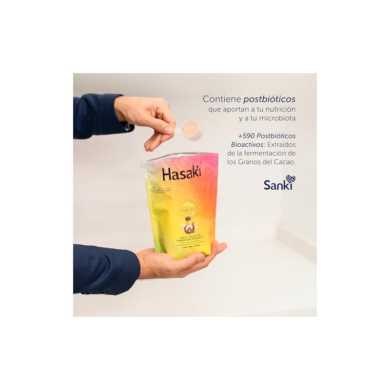 Hasaki Sanki Suplemento Alimenticio Postbióticos Cacao Proteína Probióticos Vitaminas Minerales