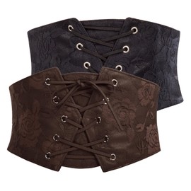 GRACE KARIN Corset Belt for Women Underbust Boned Renaissance Costume Waist Belt Black and Coffee XXL