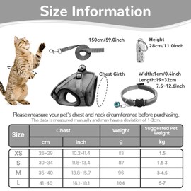 Cat Harness and Lead Set,Adjustable Reflective Stripe Cat Kitten Walking Vest with Leash Cats Collar,Escape Proof Soft Mesh Vest Harness and Lead for Small Medium Cats Pets Walking