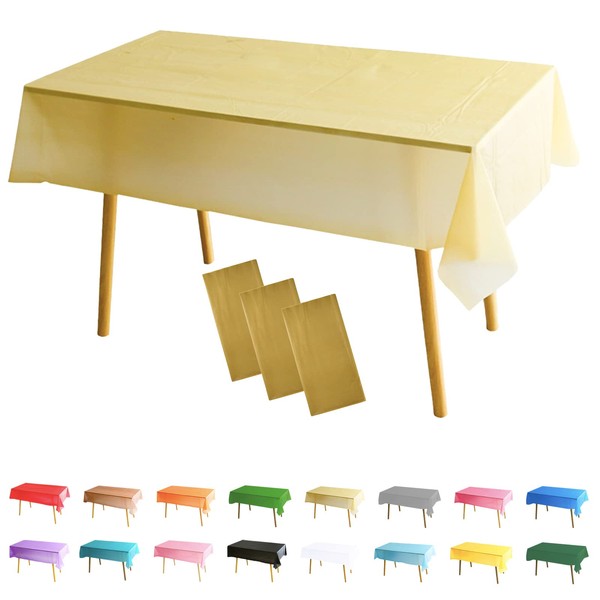 3 Pack Gold Table Cloth Party Disposable Tablecloths Table Covers,137x274cm Rectangle Large Plastic Tablecloth Gold Party for Picnic,Baby Shower,Wedding,Birthday,Halloween,Christmas Table Decorations
