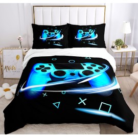 PQCXXA Gamepad Duvet Cover Single Microfiber Bedding Set, Kids Video Game Duvet Cover,Modern Gamer Gaming Controller Bedding Set for Boys Youth Teens Bedroom Decor (Black, Double)