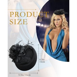 JELIEE Fascinators Hats Pillbox Hat with Veil Vintage Fascinators for Women Tea Party Hats with Flower Feather Dress Hat Pillbox Derby Hat Fascinator Bridal Wedding Veil Black