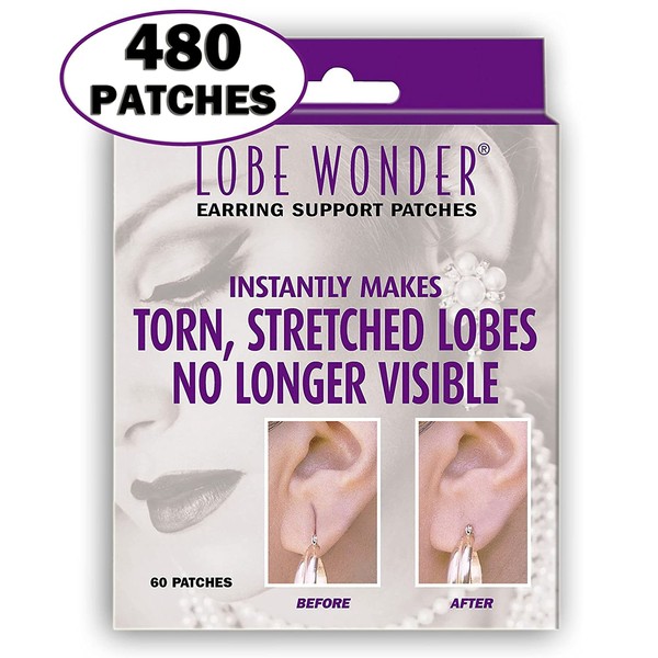 Lobe Wonder 480 Invisible Earring Ear-Lobe Support Patches - Provides Relief for Damaged, Streched Ear-Lobes and Helps Protect Healthy Ear Lobes Against Tearing