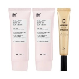 Art Deli 아트델리 멜라컷 톤업 선크림 50ml x2+ 블랙루비 콜라겐 아이크림 30ml Art Deli Melacut Tone-Up Sunscreen 50ml x2 + Black Ruby Collagen Eye Cream 30ml
