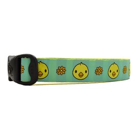 3 Dirty Dawgz Adjustable 1" Yellow Chicks and Daisy Easter Dog Collars for Medium Large and X-Large Dogs (Medium 1" (14"- 22" Neck), Aqua)
