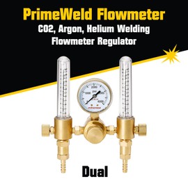 PrimeWeld Welding Flow Meter Regulator, CO2, Argon, Helium, Dual Meter, Welder Gas Gauge