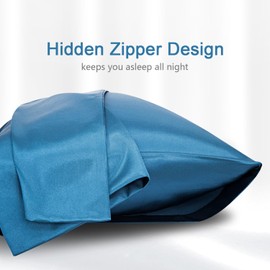 2 Piece Satin Pillowcase for Hair and Skin Similar to Silk Pillow Cases with Envelope Closure Cooling Pillow Cases for Sleeping Gifts for Women Men (20"x36"King Size,Peacock Blue)