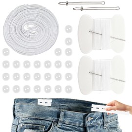 12PCS Adjustable Waist Tightener for Women's Jeans & Pants, Elastic Button Extender with 24 Clear Buttons + 2 Thread Hooks & Sewing Needles, Waistband Adjuster Tool for Pants Clothing Alterations
