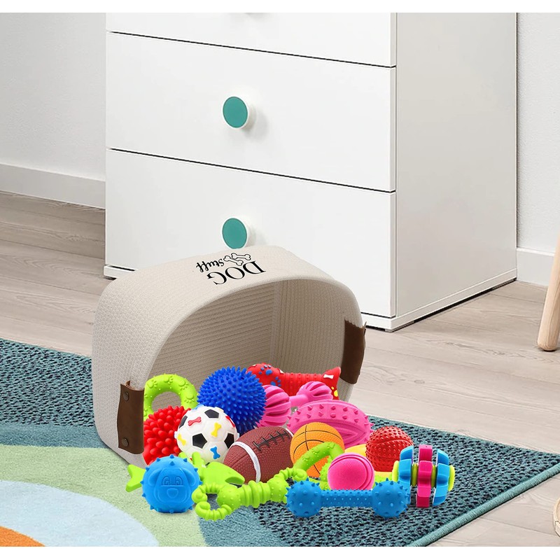 Geyecete Square Dog toy basket storage Cotton Rope Storage Basket