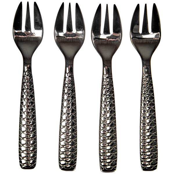 Alessi FM23/36S4 Oyster and Clam Forks in 18/10 Stainless Steel Mirror Polished, Set of Four, Silver, 14 x 17.5 x 10 cm