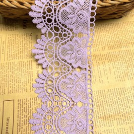 9cm Width European Crown Pattern Non-Elastic Embroidery Lace Trim Curtain Table Cloth Slipcover Bridal DIY Clothing/Accessories (2 Yards in a Package) (Pink-Purple)