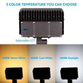 LEONLITE 3CCT 100W LED Flood Light Outdoor, 3000K/4000K/5000K Selectable, Adjustable Knuckle Mount, 13,000LM, 1-10V Dimmable, 120-277V Commercial LED Yard Flood Lights for Garden, IP65, UL Listed
