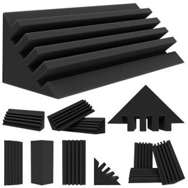 TroyStudio Interval Base Traps Low Frequency Absorbing Acoustics, Wall Corner Sound Absorbing Cotton, Soundproof Foam Panels 4.9 x 4.9 x 11.8 inches (10 x 10 x 30 cm), 12 Pieces Soundproofing Sheets,