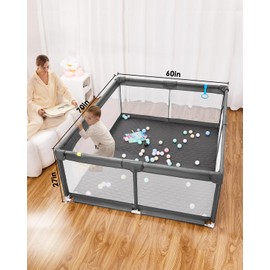 dearlomum Baby Playpen with Mat 71" X 59", Indoor & Outdoor Kids Activity Play Center with Anti-Slip Suckers and Zipper Gate(Grey)
