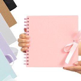 Scrapbook Photo Album Spiral Bound for Wedding Couple Travel Memory Book with 40 Pages - Medium, 8 x 8" (Pink)