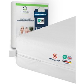 Sensalou Mattress Cover Waterproof and Mite Proof against Dust Mites and Bed Bugs, Quiet Mattress Protector for Allergy Sufferers, Soft Terry Surface with Zipper (1, 160 x 200 x 25 cm)