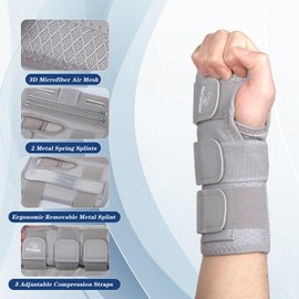 NuCamper Wrist Bandages, Adjustable Right / Left Wrist Splint Carpal Tunnel Syndrome for Women Men, Removable Splint Wrist Support Tendinitis, Arthritis, Sprain Recovery, Sports