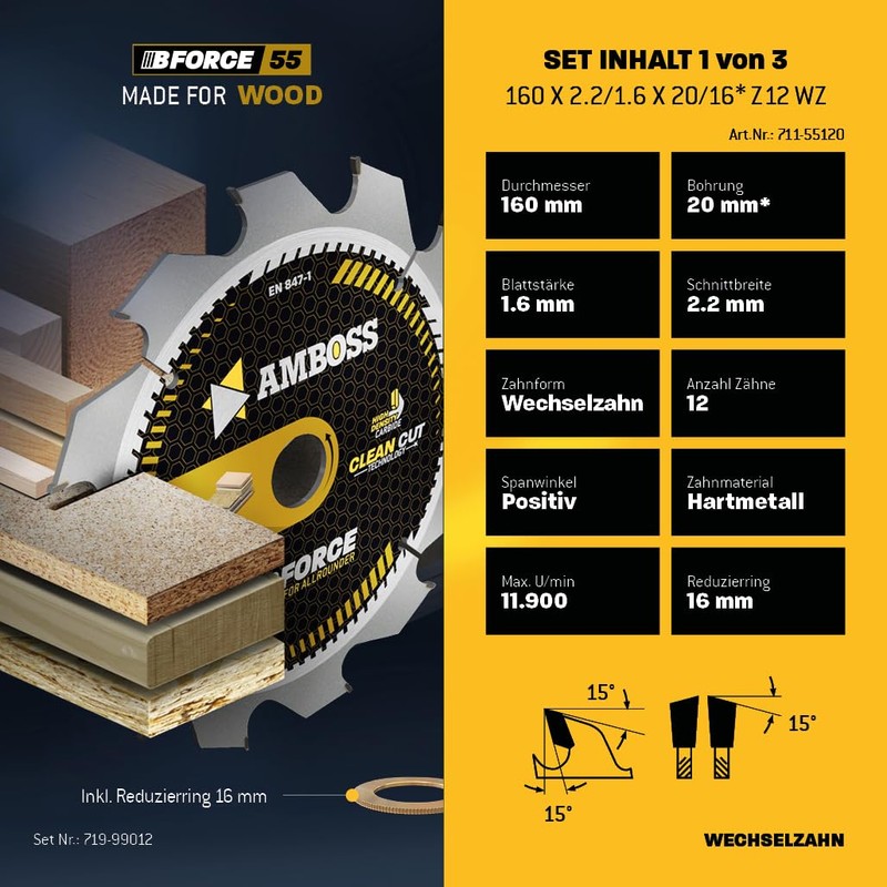 Diameter 160 x 20 hand circular saw blade set suitable