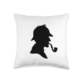 wilkdesigns Famous Sherlock Holmes Detective Silhouette hat Pipe Book Throw Pillow, 16x16, Multicolor